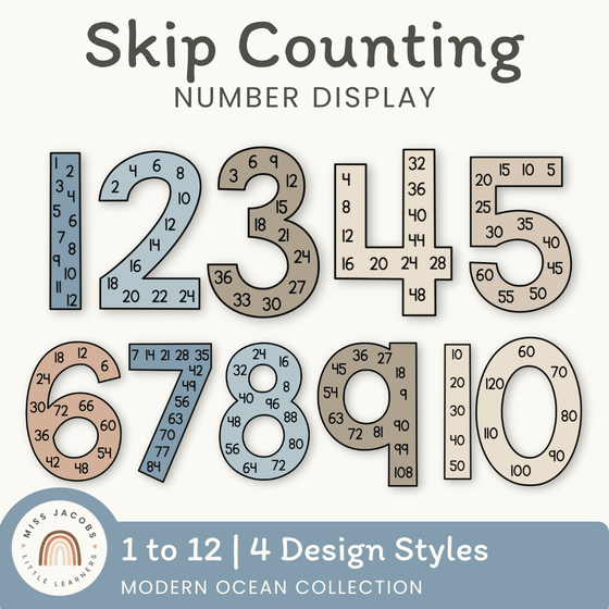Skip Counting Large Number Display - Modern Ocean Classroom Decor - Miss Jacobs Little Learners