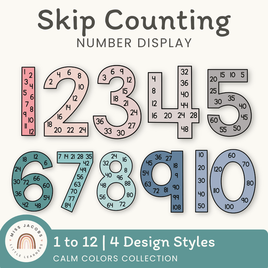 Skip Counting Large Number Display - Rainbow Calm Colors Decor