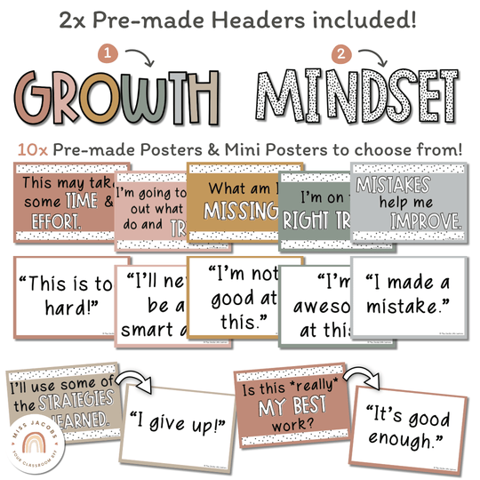 Growth Mindset Posters - Spotty Boho Classroom Decor