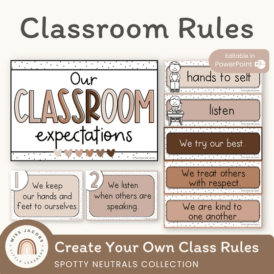 Spotty Neutrals Classroom Rules Posters – Miss Jacobs Little Learners