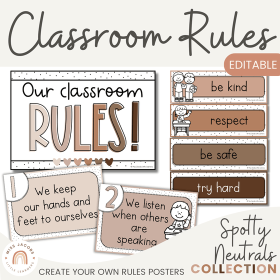 Spotty Neutrals Classroom Rules Posters - Miss Jacobs Little Learners