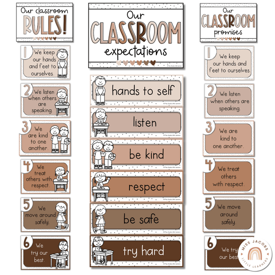 Spotty Neutrals Classroom Rules Posters
