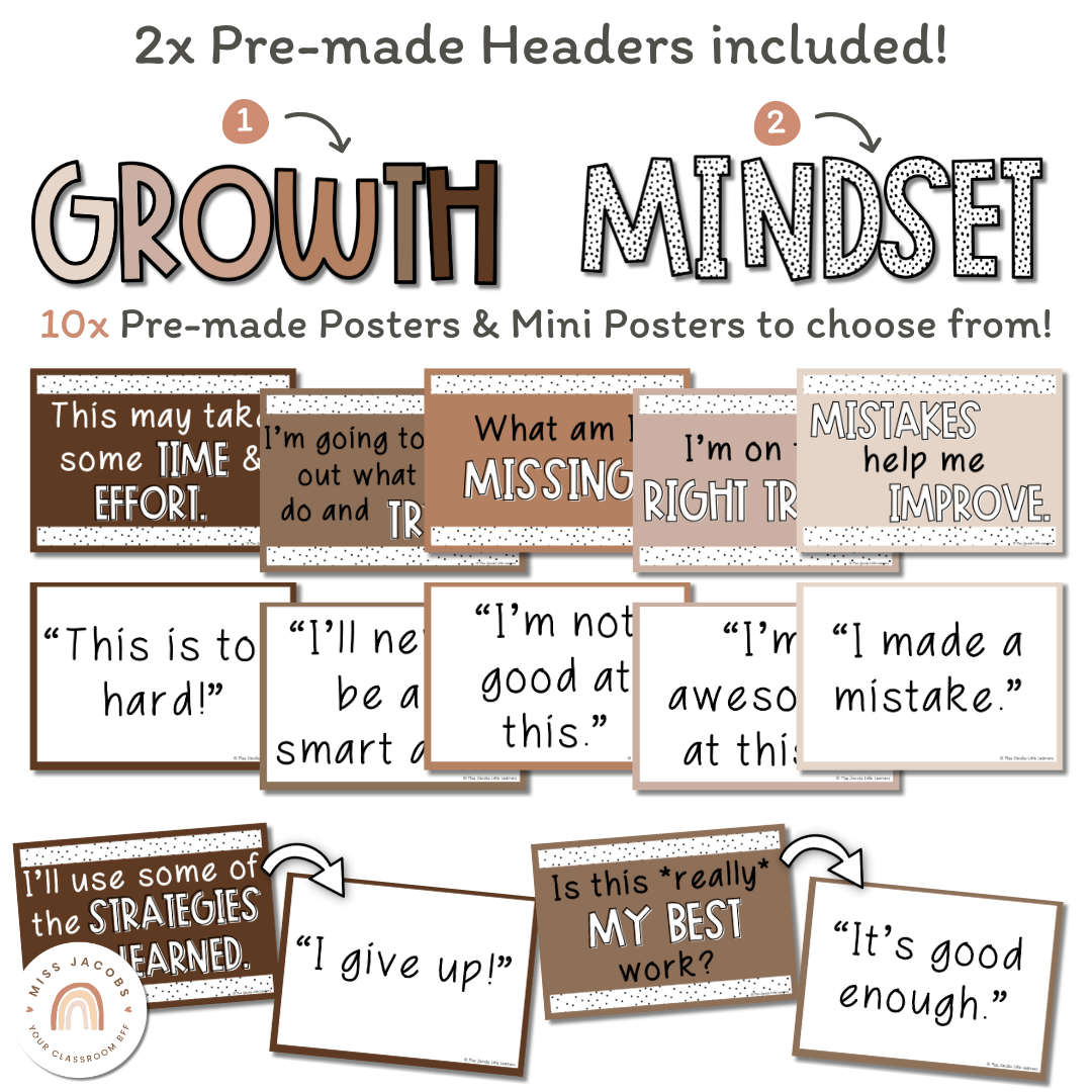 Spotty Neutrals Themed Growth Mindset Posters | Neutral Ombre Color Pa ...