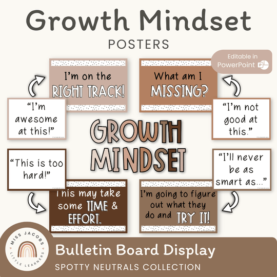 Spotty Neutrals Themed Growth Mindset Posters | Neutral Ombre Color Palette | Editable