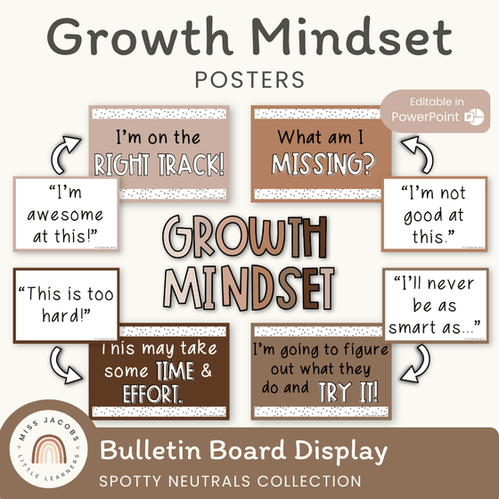 Spotty Neutrals Themed Growth Mindset Posters | Neutral Ombre Color Palette | Editable - Miss Jacobs Little Learners