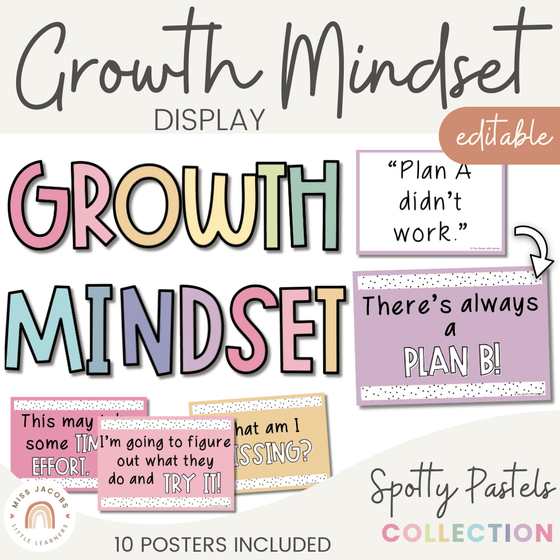 Spotty Pastels Themed Growth Mindset Posters | Muted Rainbow Color Palette | Editable - Miss Jacobs Little Learners