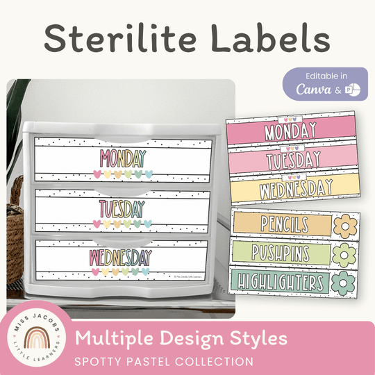 Sterilite 3-Drawer Labels - Spotty Pastel Classroom Decor