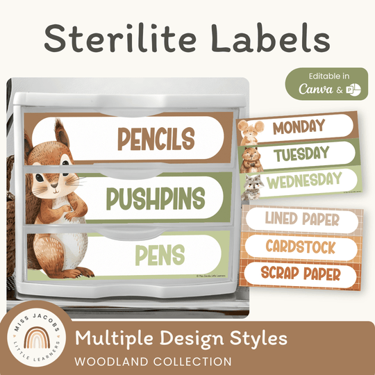 Sterilite 3-Drawer Labels - Woodland Theme Classroom Decor