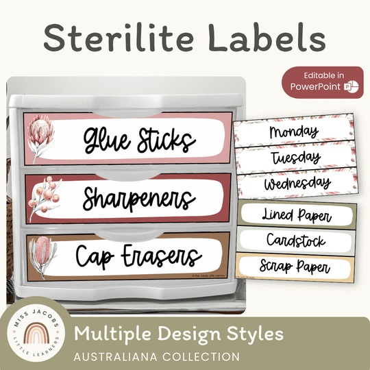 Sterilite Drawer Labels - Australiana Classroom Decor