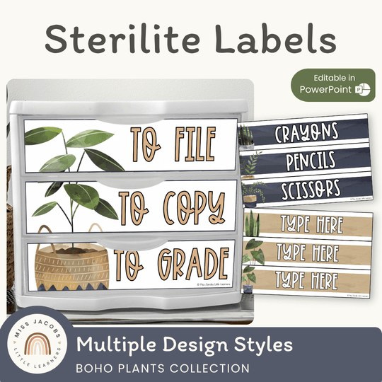 Sterilite Drawer Labels - Boho Plants Classroom Decor