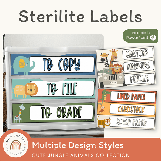 Sterilite Drawer Labels - Cute Jungle Animals Decor