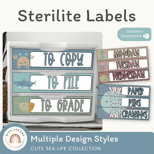 Sterilite Drawer Labels - Cute Sea Life Classroom Decor