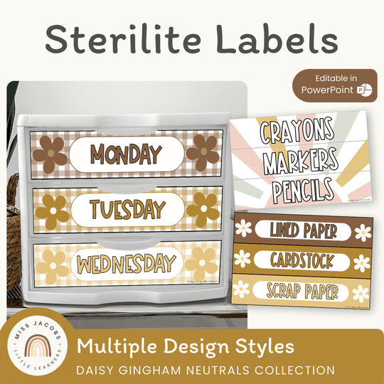 Sterilite Drawer Labels - Daisy Gingham Neutrals Decor