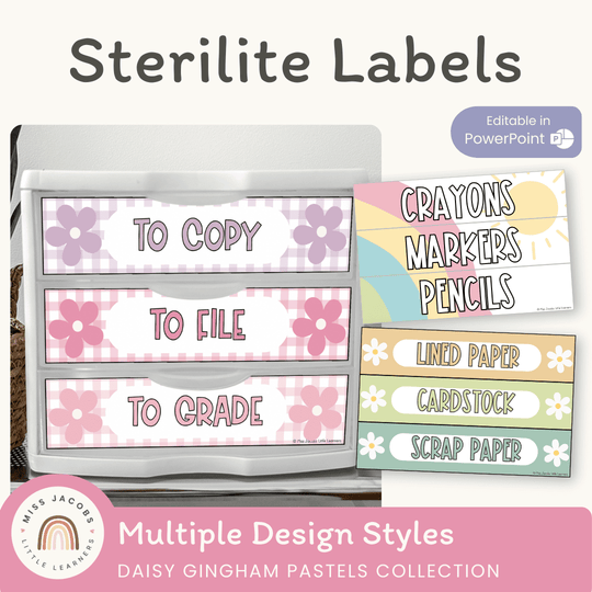 Sterilite Drawer Labels - Daisy Gingham Pastels Decor