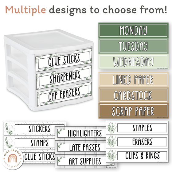 Sterilite Drawer Labels - Modern Botanical Decor - Miss Jacobs Little Learners