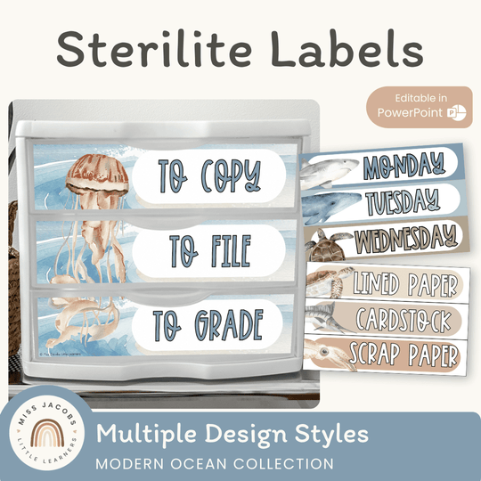 Sterilite Drawer Labels - Modern Ocean Classroom Decor