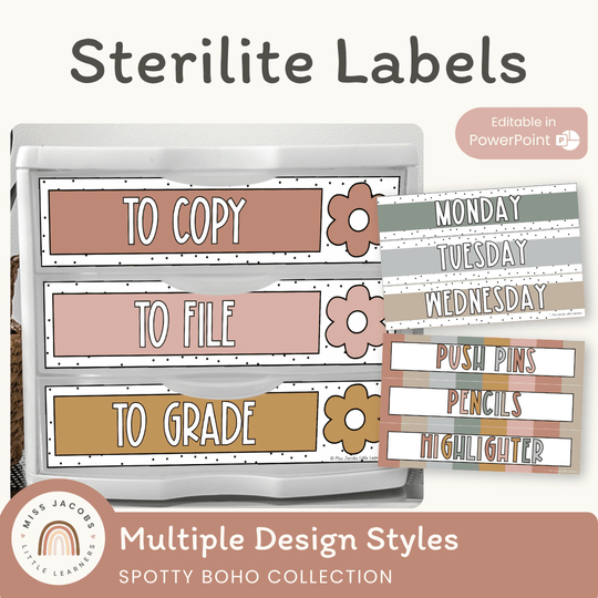 Sterilite Drawer Labels - Spotty Boho Classroom Decor