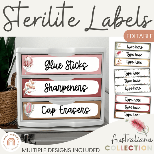 Sterilite Drawer Labels - Australiana Classroom Decor