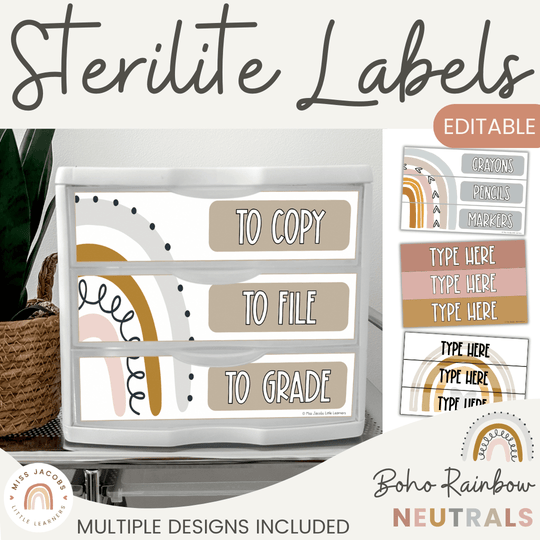 Sterilite Drawer Labels - Boho Rainbow Neutrals Theme