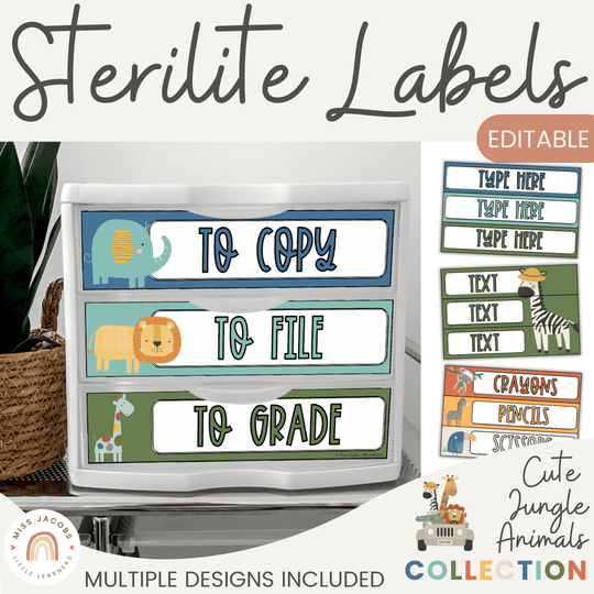 Sterilite Drawer Labels - Cute Jungle Animals Decor