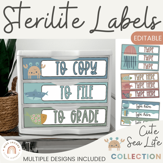Sterilite Drawer Labels - Cute Sea Life Classroom Decor