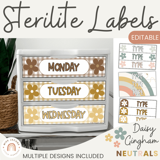 Sterilite Drawer Labels - Daisy Gingham Neutrals Decor