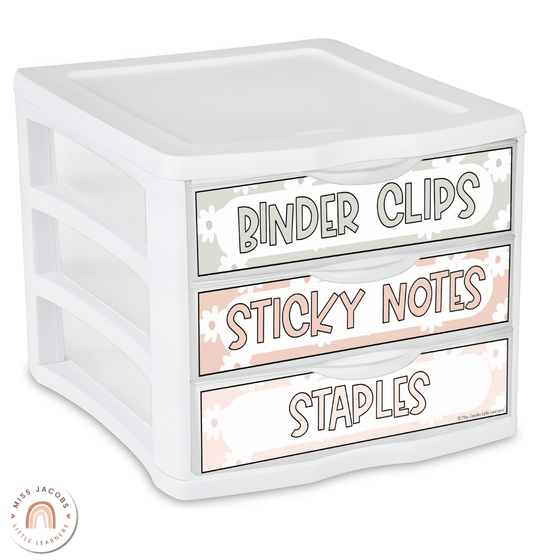 Sterilite Labels | Editable 3 Drawer Labels | Daisy Gingham Neutrals - Miss Jacobs Little Learners