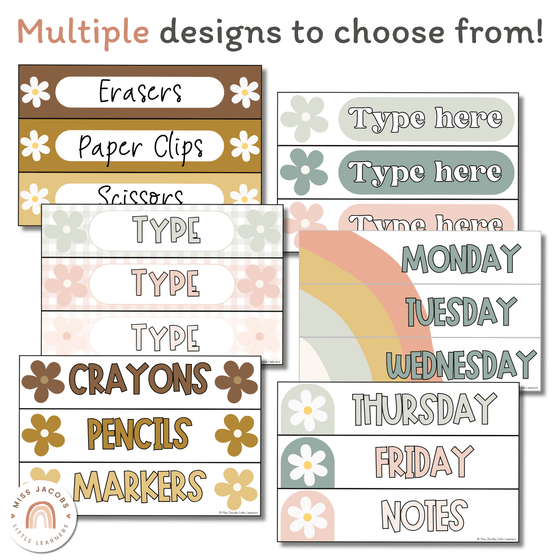 Sterilite Labels | Editable 3 Drawer Labels | Daisy Gingham Neutrals - Miss Jacobs Little Learners