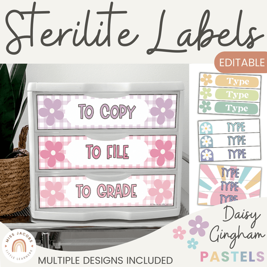 Sterilite Drawer Labels - Daisy Gingham Pastels Decor