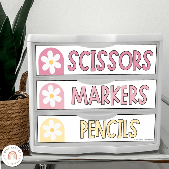 Sterilite Labels | Editable 3 Drawer Labels | Daisy Gingham Pastels - Miss Jacobs Little Learners