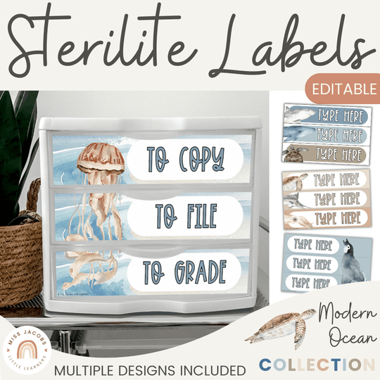 Sterilite Drawer Labels - Modern Ocean Classroom Decor