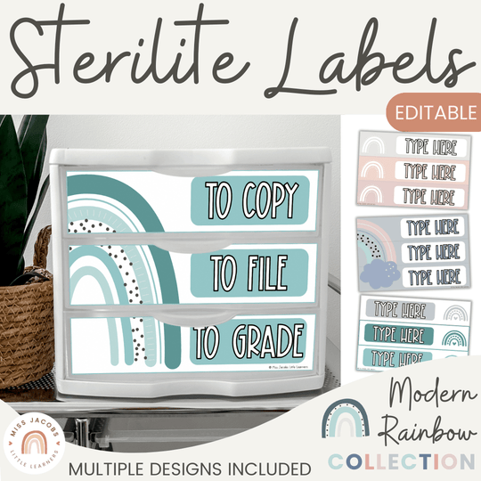 Sterilite Drawer Labels - Rainbow Calm Colors Decor
