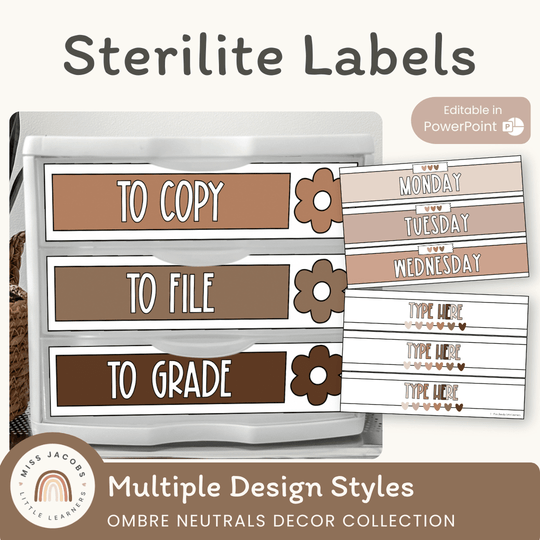 Sterilite Labels | Editable 3 Drawer Labels | Ombre Neutrals