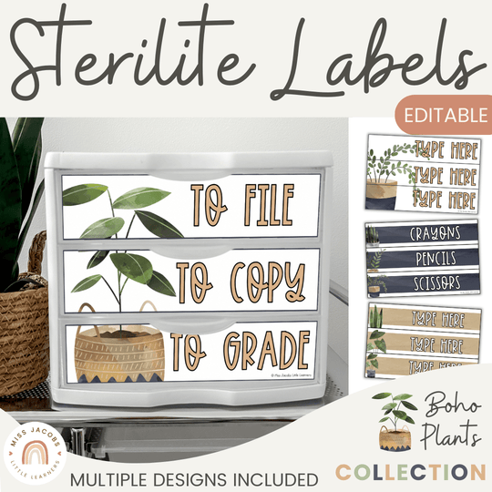 Sterilite Drawer Labels - Boho Plants Classroom Decor