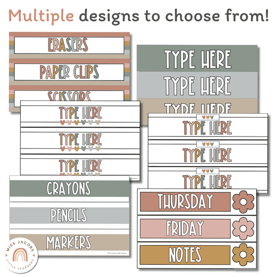 Sterilite Labels | Editable 3 Drawer Labels | Simply Boho - Miss Jacobs Little Learners