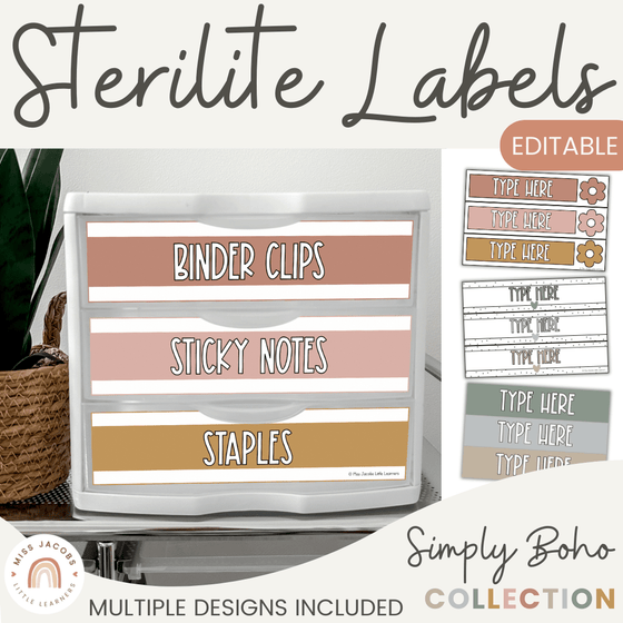 Sterilite Labels | Editable 3 Drawer Labels | Simply Boho - Miss Jacobs Little Learners