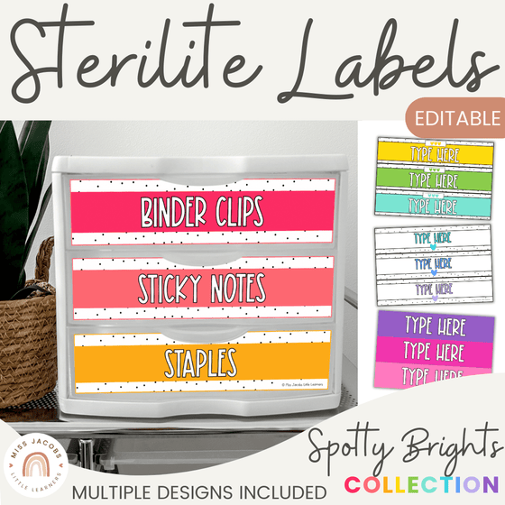 Sterilite Labels | Editable 3 Drawer Labels | Spotty Brights - Miss Jacobs Little Learners