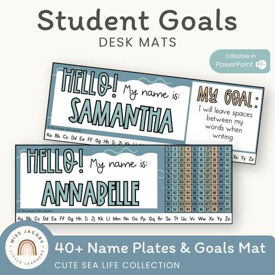 Student Desk Name Plate & Goals Mat - Cute Sea Life Decor