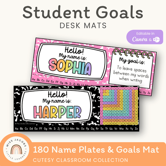 Student Desk Name Plate & Goals Mat - Cutesy Classroom Decor