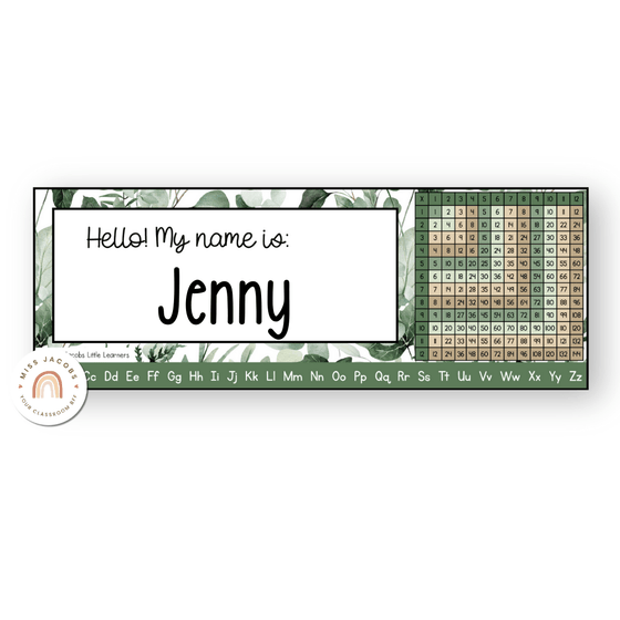 Student Desk Name Plate & Goals Mat - Modern Botanical Decor - Miss Jacobs Little Learners
