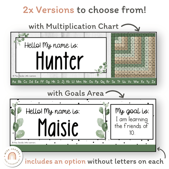 Student Desk Name Plate & Goals Mat - Modern Botanical Decor - Miss Jacobs Little Learners