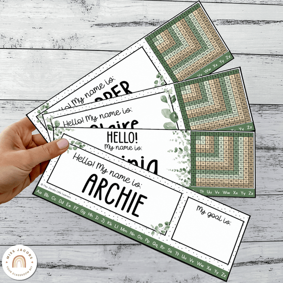 Student Desk Name Plate & Goals Mat - Modern Botanical Decor - Miss Jacobs Little Learners