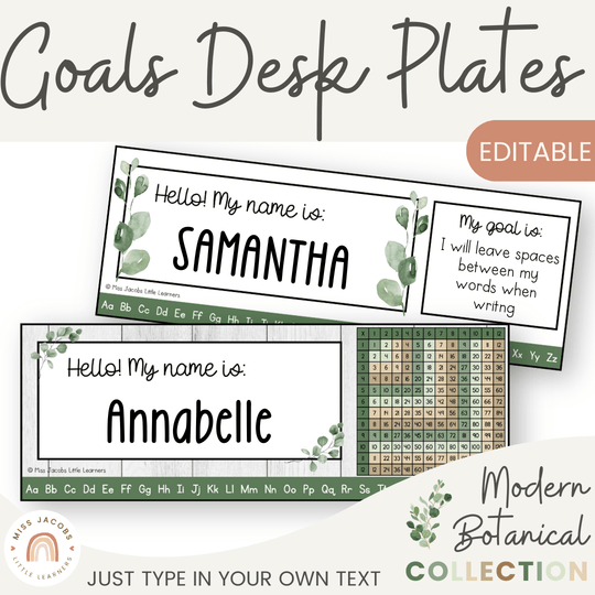 Student Desk Name Plate & Goals Mat - Modern Botanical Decor