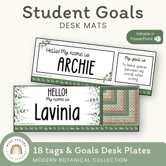 Student Desk Name Plate & Goals Mat - Modern Botanical Decor