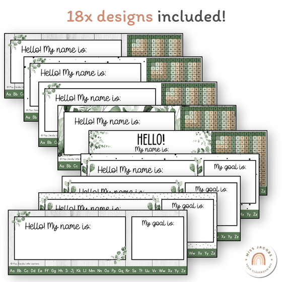 Student Desk Name Plate & Goals Mat - Modern Botanical Decor - Miss Jacobs Little Learners