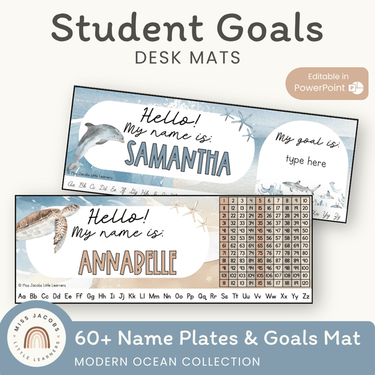 Student Desk Name Plate & Goals Mat - Modern Ocean Decor