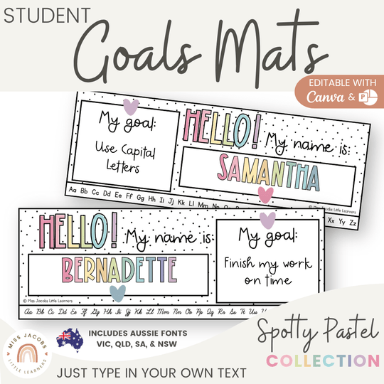 Student Desk Name Plate & Goals Mat - Spotty Pastel Decor