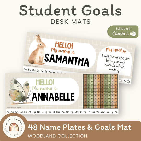 Student Desk Name Plate & Goals Mat - Woodland Classroom Decor