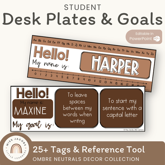 Student Desk Name Plates and Goals Mat - Ombre Neutrals