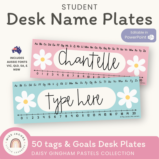 Student Desk Name Plates - Daisy Gingham Pastels Decor